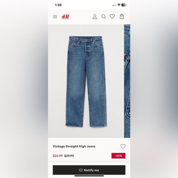 💙 H&M Size 2 Vintage High-Wasted Straight Leg Jeans 💙 - Picture 2 of 5